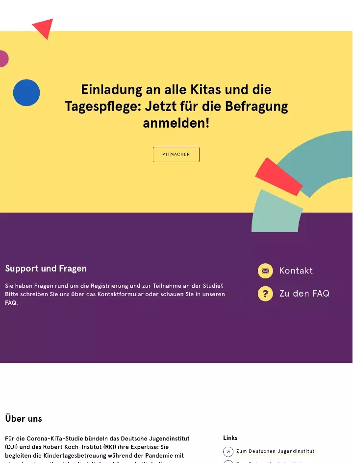 Screenshot der Website zur Corona-Kita-Studie