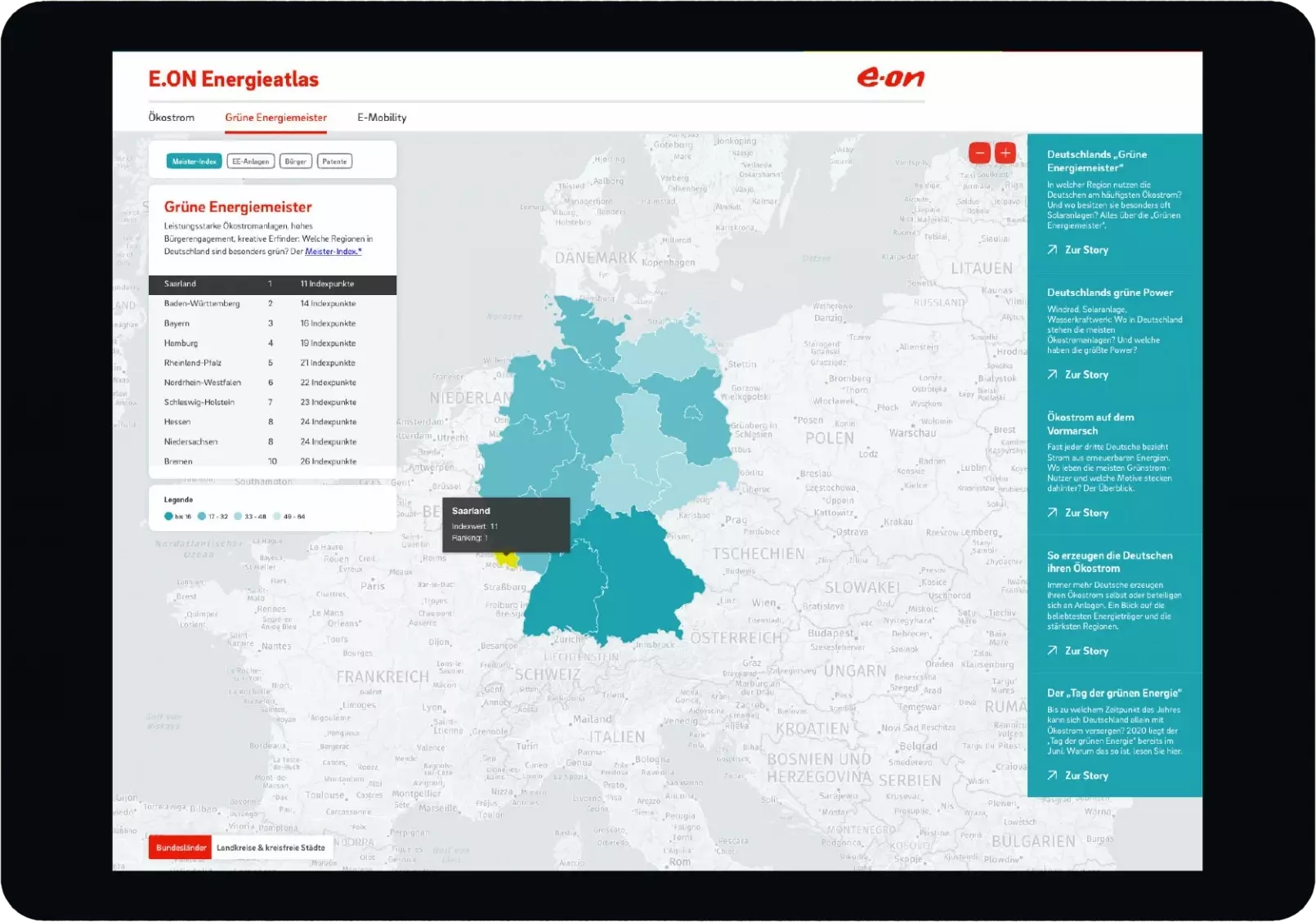 Sreenshot der Energieatlas Website.